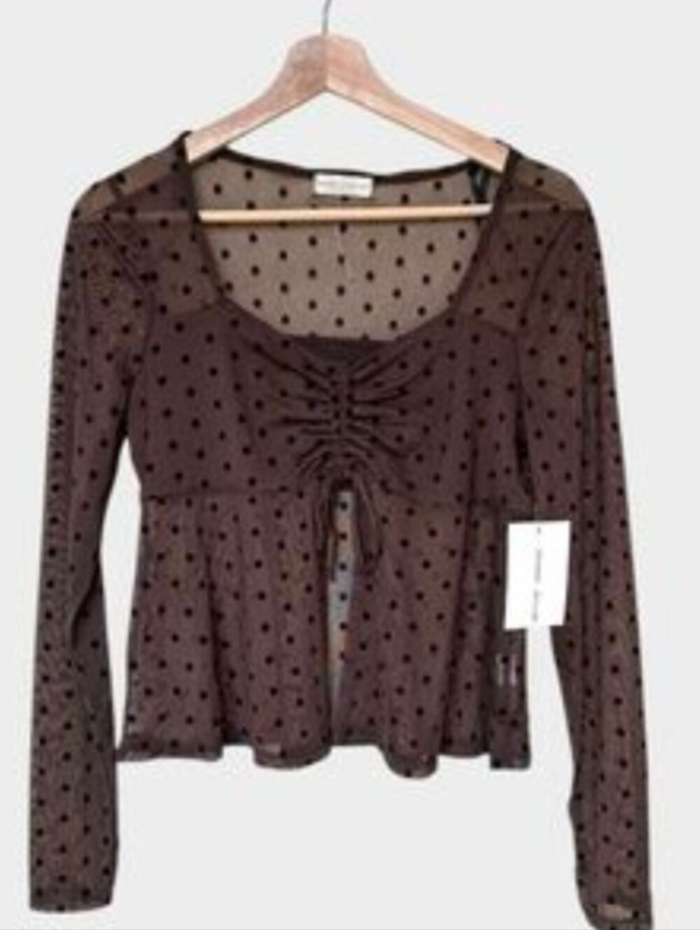 FRANKEE & SKYLARR Sheer Polka Dot Tie-Front Mesh Top  Slinky